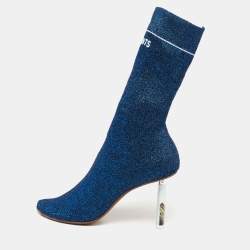 Pre Owned Vetements Blue Glitter Fabric Sock Mid Calf Boots Size 41