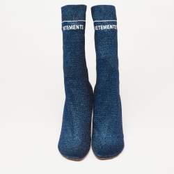Pre Owned Vetements Blue Glitter Fabric Sock Mid Calf Boots Size 41