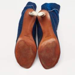 Pre Owned Vetements Blue Glitter Fabric Sock Mid Calf Boots Size 41