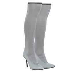 Pre Owned Vetements Grey Stretch Fabric Thigh High Reflective Boots Size 40