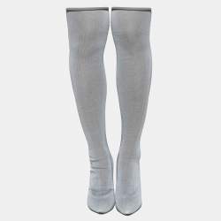 Pre Owned Vetements Grey Stretch Fabric Thigh High Reflective Boots Size 40
