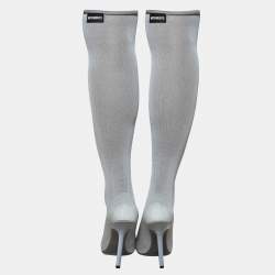 Pre Owned Vetements Grey Stretch Fabric Thigh High Reflective Boots Size 40