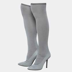 Pre Owned Vetements Grey Stretch Fabric Thigh High Reflective Boots Size 40