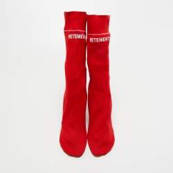 Pre Owned Vetements Red Knit Fabric Sock Ankle Boots Size 40