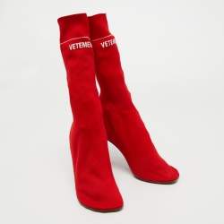 Pre Owned Vetements Red Knit Fabric Sock Ankle Boots Size 40