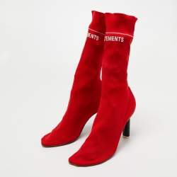 Vetements Red Knit Fabric Sock Ankle Boots Size 40 Vetements | TLC