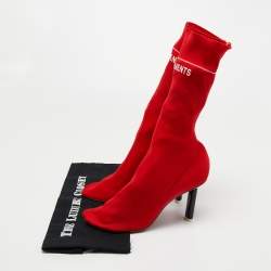 Pre Owned Vetements Red Knit Fabric Sock Ankle Boots Size 40