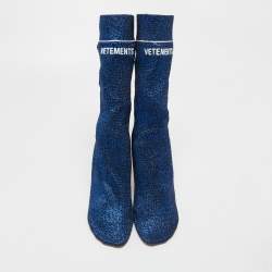 Pre Owned Vetements Blue Glitter Fabric Sock Mid Calf Boots Size 40