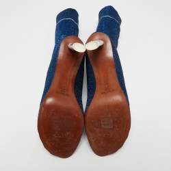 Pre Owned Vetements Blue Glitter Fabric Sock Mid Calf Boots Size 40