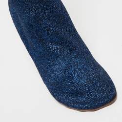Pre Owned Vetements Blue Glitter Fabric Sock Mid Calf Boots Size 40