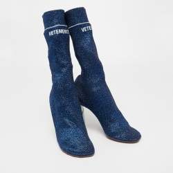 Pre Owned Vetements Blue Glitter Fabric Sock Mid Calf Boots Size 40