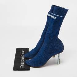 Pre Owned Vetements Blue Glitter Fabric Sock Mid Calf Boots Size 40