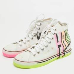 Vetements White Canvas Printed Hard Core Happiness High Top Sneakers Size 36.5