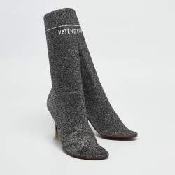 Vetements Silver Lurex Fabric Sock Ankle Boots Size 39
