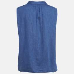 Pre Owned Victoria Beckham Jeans Blue Cotton V-Neck Sleeveless Blouse M