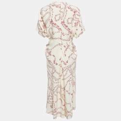 Pre Owned Victoria Beckham White/Red Chain Print Stretch Crepe Midi Dress M