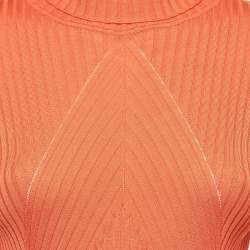 Pre Owned Victoria Beckham Orange Rib Chevron Slim Polo Neck Top M
