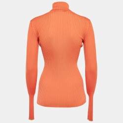 Pre Owned Victoria Beckham Orange Rib Chevron Slim Polo Neck Top M