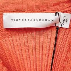 Pre Owned Victoria Beckham Orange Rib Chevron Slim Polo Neck Top M