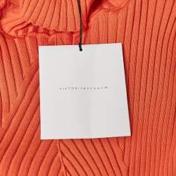 Pre Owned Victoria Beckham Orange Rib Chevron Slim Polo Neck Top M