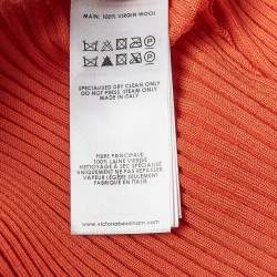 Pre Owned Victoria Beckham Orange Rib Chevron Slim Polo Neck Top M