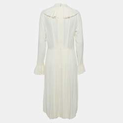 Pre Owned Victoria Beckham Vanilla Cream Pleated Silk Tea Dress S