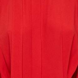 Pre Owned Victoria Beckham Red Sateen Pleated Button Front Maxi Dress M