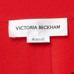 Pre Owned Victoria Beckham Red Sateen Pleated Button Front Maxi Dress M