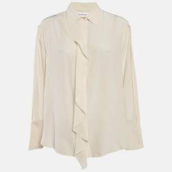 Victoria Beckham Ivory Silk Ruffled Shirt M