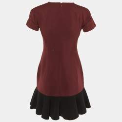 Pre Owned Victoria Beckham Burgundy/Black Silk & Wool Flounced Hem Mini Dress S 