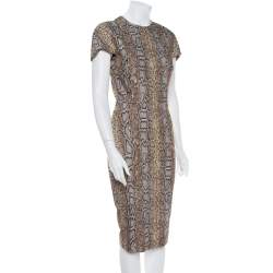 Pre Owned Victoria Beckham Brown Snake Printed Cotton Jacquard Sheath Dress M