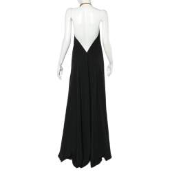 Pre Owned Victoria Beckham Black Crepe Leather Trim Halter Neck Flared Dress M