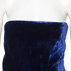 Pre Owned Victoria Beckham Navy Blue Velvet Corset Detail Strapless Gown M