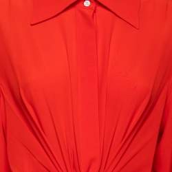 Pre Owned Victoria Beckham Red Silk Draped Shirt Dress M