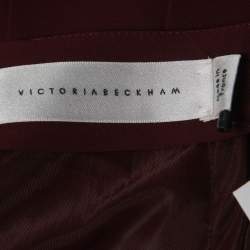Pre Owned Victoria Beckham Burgundy Crepe Paneled Pleated Midi Skirt S