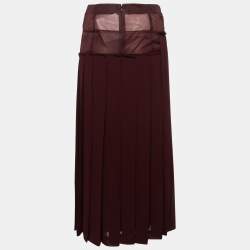 Pre Owned Victoria Beckham Burgundy Crepe Paneled Pleated Midi Skirt S