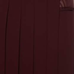 Pre Owned Victoria Beckham Burgundy Crepe Paneled Pleated Midi Skirt S