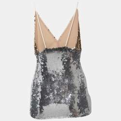 Pre Owned Victoria Beckham Silver/Gold Sequined Tank Top M