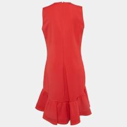 Pre Owned Victoria Beckham Red Lightweight Stretch Knit Flounce Dress L