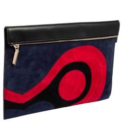 Pre Owned Victoria Beckham Tricolor Suede and Leather Large Zip Clutch