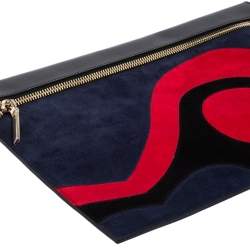 Pre Owned Victoria Beckham Tricolor Suede and Leather Large Zip Clutch