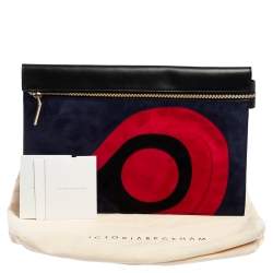 Pre Owned Victoria Beckham Tricolor Suede and Leather Large Zip Clutch