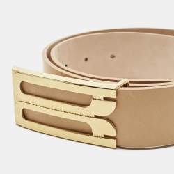 Pre Owned Victoria Beckham Tan Leather Jumbo Frame Buckle Belt M
