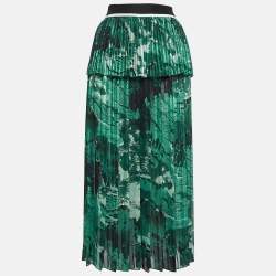 Pre Owned Victoria Beckham Green Crepe and Satin Plisse Midi Skirt M