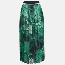 Pre Owned Victoria Beckham Green Crepe and Satin Plisse Midi Skirt M