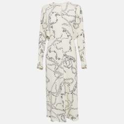 Pre Owned Victoria Beckham Off-White Chain Print Crepe Midi Dress M