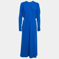 Pre Owned Victoria Beckham Blue Crepe Full Sleeve Midi Dress M