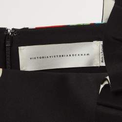 Victoria Beckham Black Fruit Print Crepe Shift Dress S