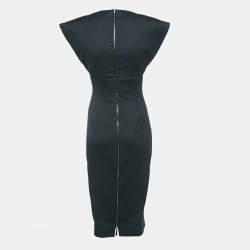 Pre Owned Victoria Beckham Black Cotton Canvas Plunging Neck Sheath Dress M