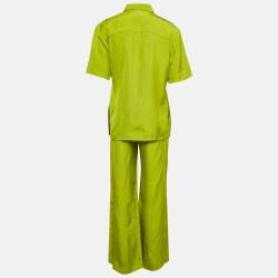 Pre Owned Victoria Beckham Green Crepe Shirt and Flared Pants Set S